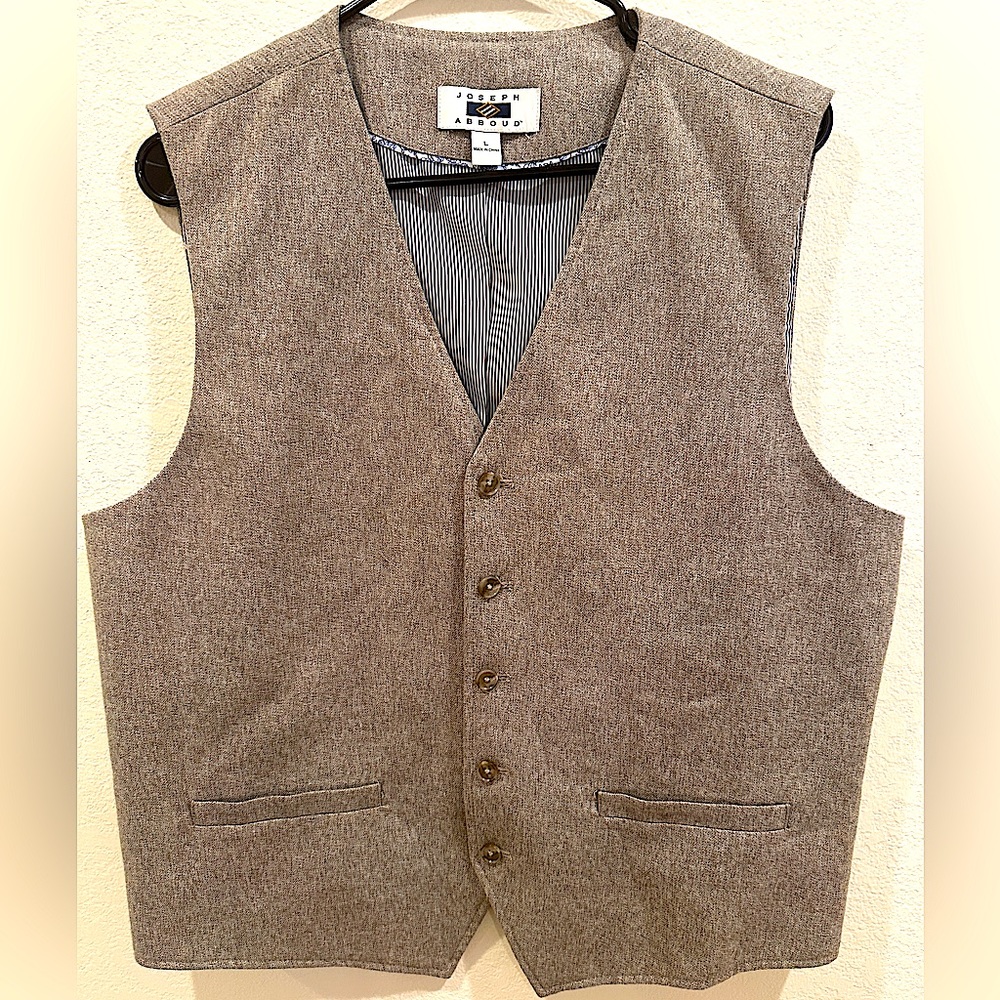 Joseph Abboud Tan Button Vest Men’s Size Large Blue/White Stripe Lined ($40)
